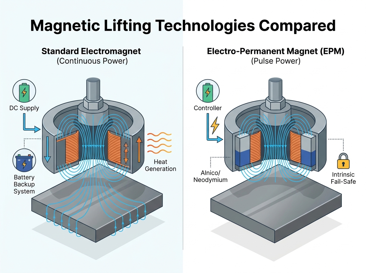 Industrial lifting electromagnet securing a heavy steel load